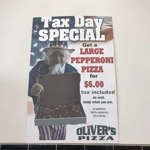 April 17th, 2018 get a Large Pizza for only $6! Wow!!