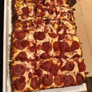 XL pizza!! Half pepperoni, half bacon and banana peppers. Price matched and got it for only $10!