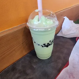 Blended honey dew bubble tea