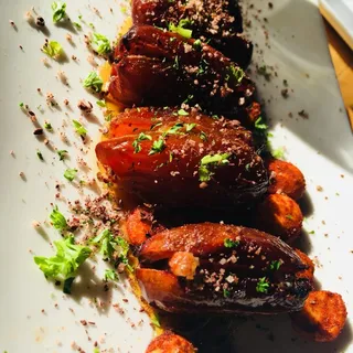 Blue Cheese-bacon Stuffed Dates, Warm Tomato Vinaigrette, Marcona Almonds