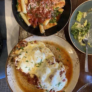 Chicken Parmigiana with included side of pasta