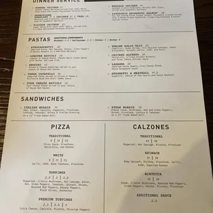 Dinner menu on 5/22/21