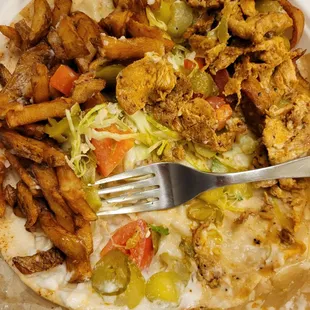 Old stale chicken, fries, and just whack.