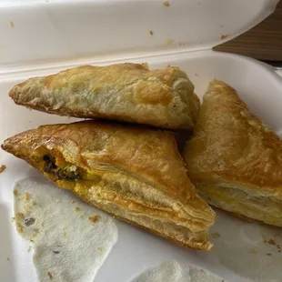 Spanakopita- maybe put in the box when too hot since it melted the styrofoam.... Mmmm chemicals.  But great otherwise!