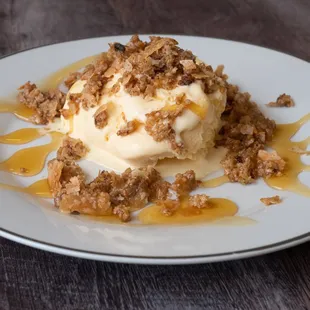 Olives special desert. Ice cream and heated then crushed home made baklava