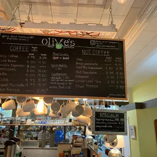 a menu for olives