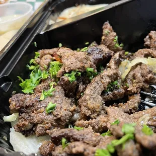 a close up of a tray of food