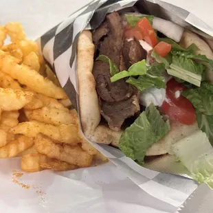 Lamb gyro with fries