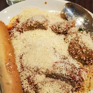 The spaghetti and meatballs with parmesan
