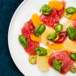 Big Eye Tuna w/ local citrus, green olives, California olive oil