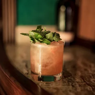 Rum Cocktail w/ Ron Zacapa rum, roasted cashew, coconut, Amontillado sherry, lime, and mint