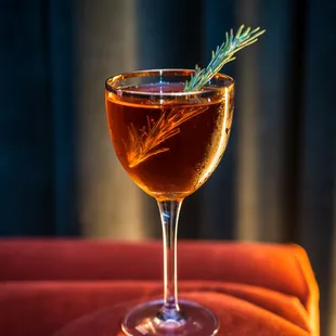 Cognac Cocktail w/ Remy Martin XO cognac, pear eau-de-vie, rosemary &amp; Arbequina EVOO infused Punt E Mes