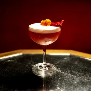 Reposado Cocktail w/ Cazadores Reposado tequila, Cassis, balsamic, salted plum, pineapple, lemon, and egg white
