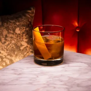 Scotch Cocktail w/ Dewars Caribbean Cask Scotch, Bacardi Ocho, Banana Liqueur, apple spice, and forbidden bitters