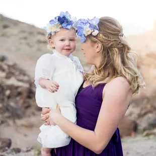 Maternity photoshoot at red rock state park with handmade flower crowns and purple dress