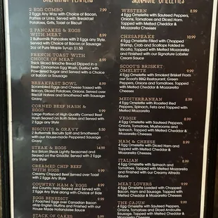 Menu for breakfast
