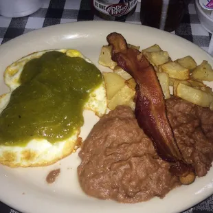Huevos Rancheros with green sauce