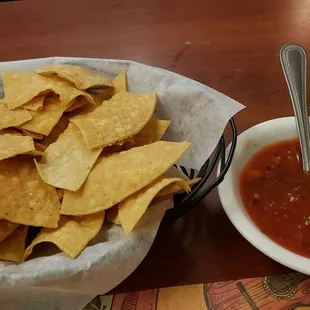 Complimentary chips and spicy salsa. I love the salsa!
