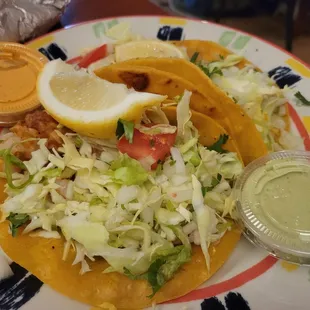 Shrimp tacos are delicious and really big! $6.99 each