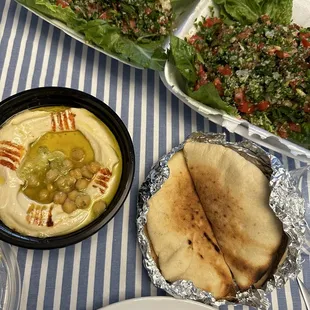 Hummus with pita bread and Tabouleh Salad