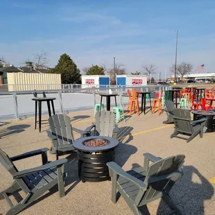 Cool outdoor seating area...  tables were clean and spaced out nicely.