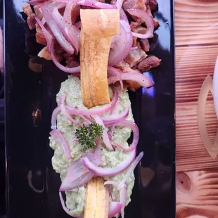 Pork belly &amp; guacamole entree