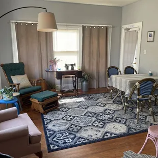 a living room and dining room