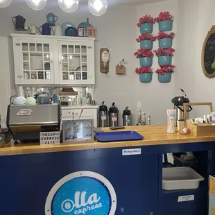 the counter and the coffee machine