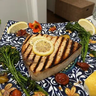 Marinated and grilled swordfish
