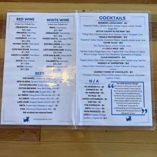Drink menu