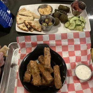 Thai peanut tofu wings, med platter, deviled eggs
