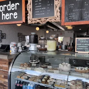 a display case of food