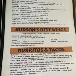 Oysters , wings , burritos &amp; tacos