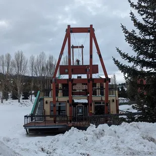 Outside- it's on a "boat"!