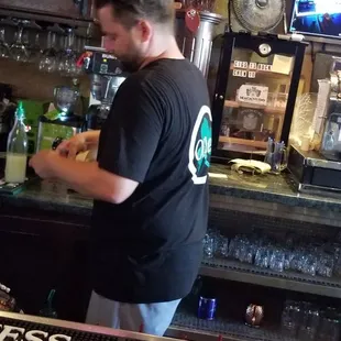 The best bartender I've seen a long time.  It was so busy be he still was engaging with his customers