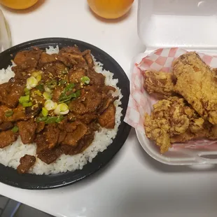Spicy Pork Bulgogi with crispy fried wings