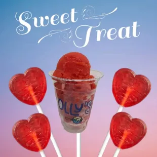 a cup of ice cream and lollipops