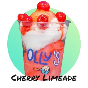 Cherry and Lime Italian Ice topped with Cherries.