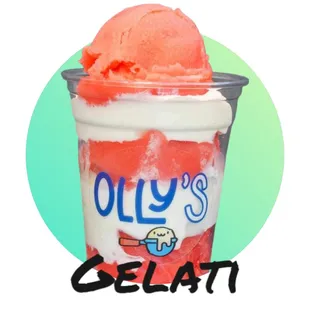 Italian Ice layered between vanilla Soft-Serve.
