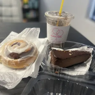 Cinnamon roll,  Nutella cheesecake, cherry mocha