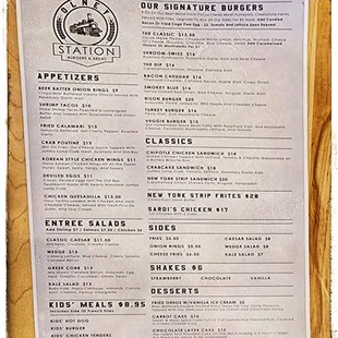 the menu for the restaurant