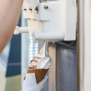Chocolate Vanilla Twist Froyo Soft Serve in Waffle Cone