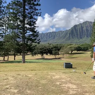 Teeing off on the back nine. Kinda rough tee boxes.