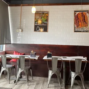 tables and chairs in a restaurant