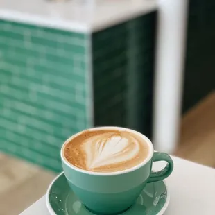 a cup of cappuccino on a saucer