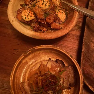 Patatas bravas, pork belly
