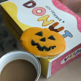 At home with my milk tea and a Halloween cookie I got from Olsen's