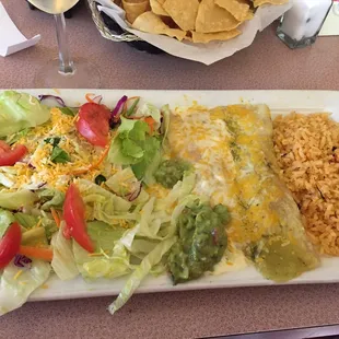 The special - crab enchiladas with rice and salad chips were thin and crispy salsa is spicy but not too hot. Used it as salad dressing.