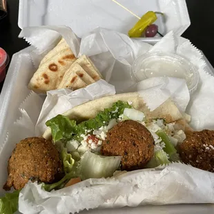 Falafel Wrap with garlic feta dip