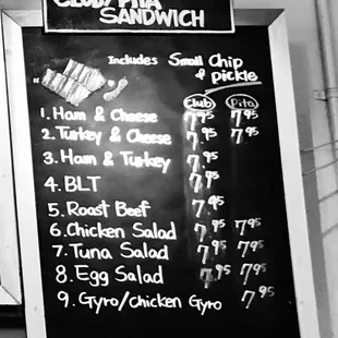 Club/Pita Sandwich Menu